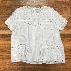 Zara White Embroidered Lace Short Sleeve Blouse